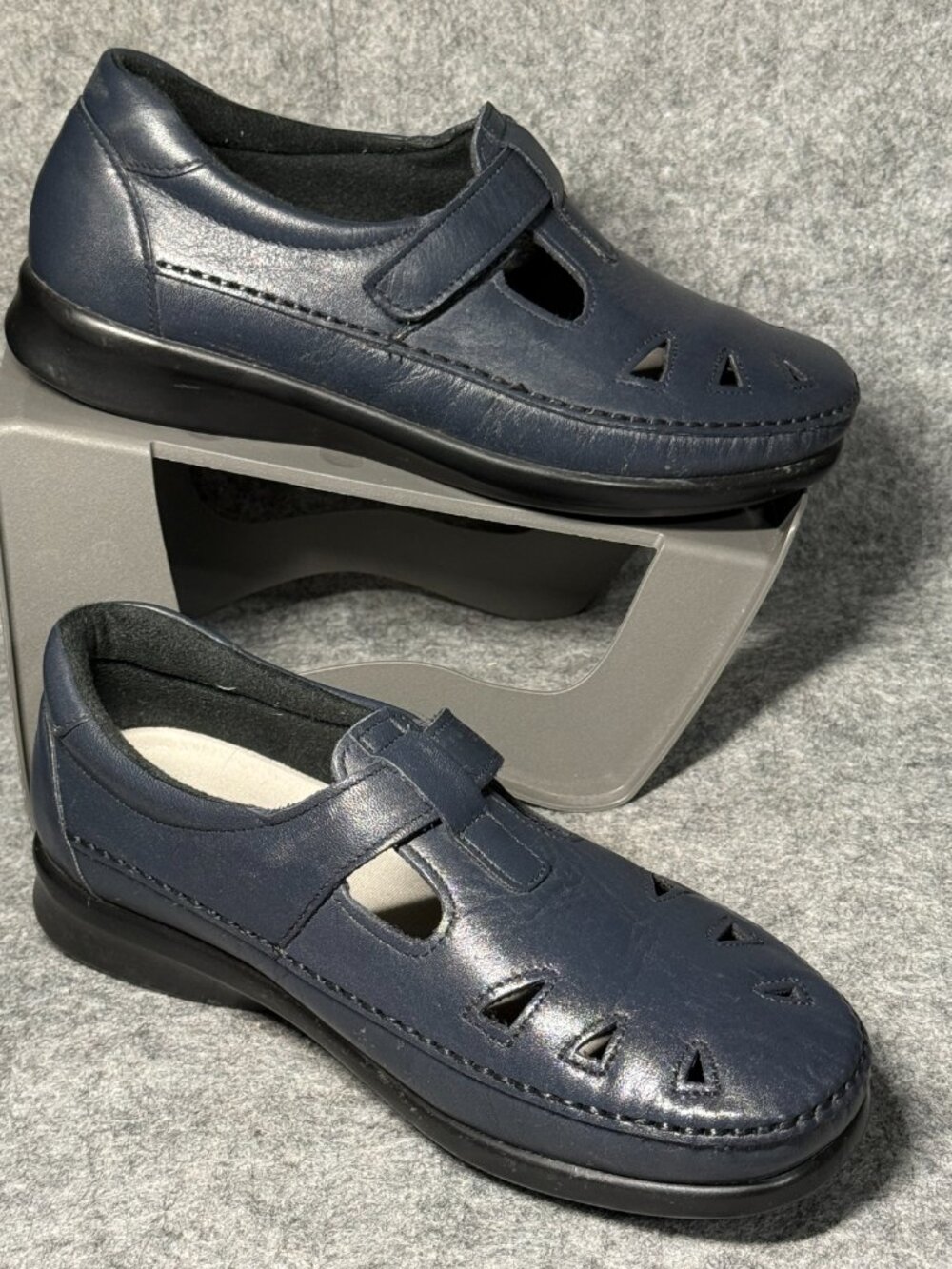 SAS ROAMER Tripad Blue Leather Comfort Walking Shoes - Size 7.5 WW Extra Wide